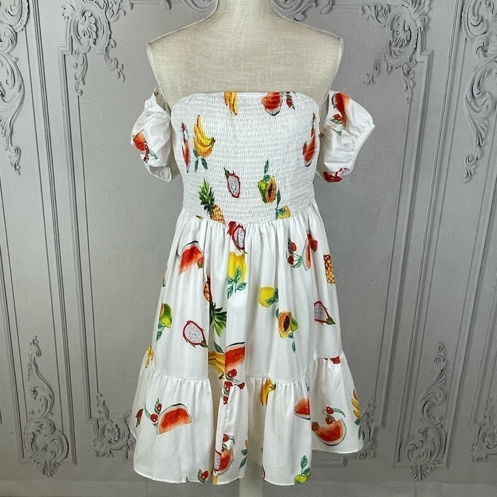 Casual Tropical Print Off The Shoulder Summer Dress - Picture 3 of 10